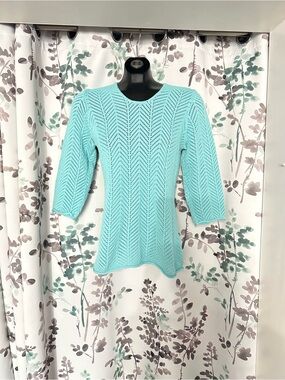 Light Aqua Knit Women's Sweater - 3/4 Sleeve